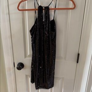 Free People Black Sequin Halter Dress